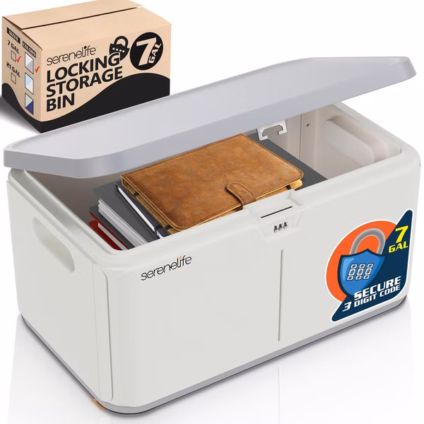 Lockable Storage Box 7 Gal Capacity ABS Material Light Gray