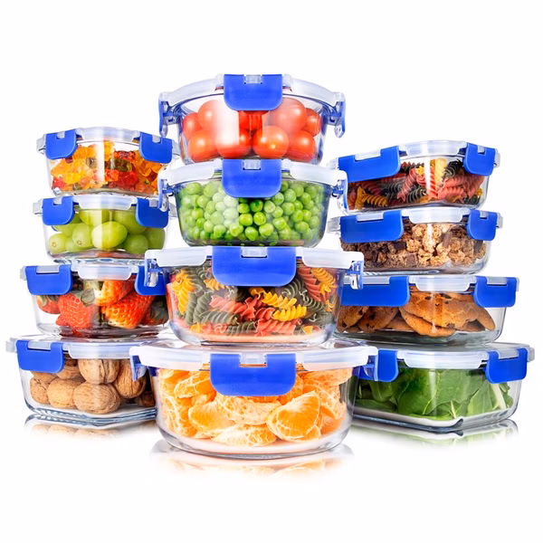 24-Piece Glass Storage Set, Leak-Proof, High Borosilicate, Blue