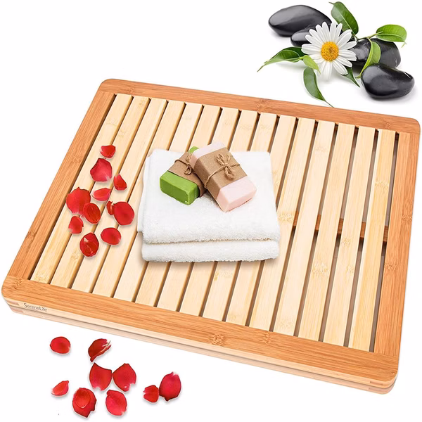 Bamboo Bath Mat - Fast Drying, Non-Slip, Elevated Design, Natural Wood
