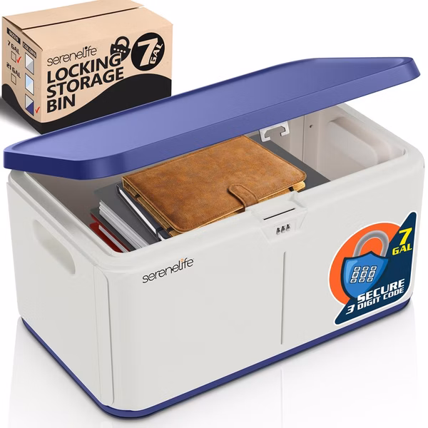 Lockable Storage Box 8 Gal Capacity ABS Material Navy Blue