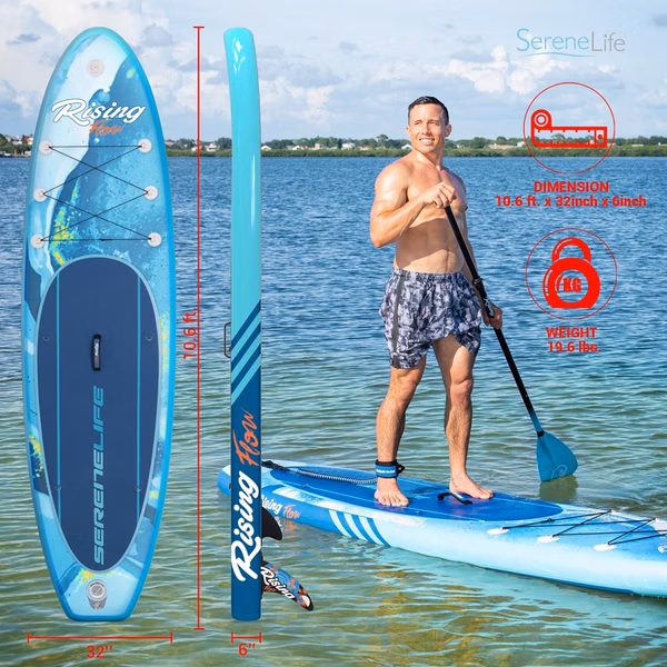 Inflatable Paddle Board - Stable Non-Slip Deck, 10'6", Portable, Blue