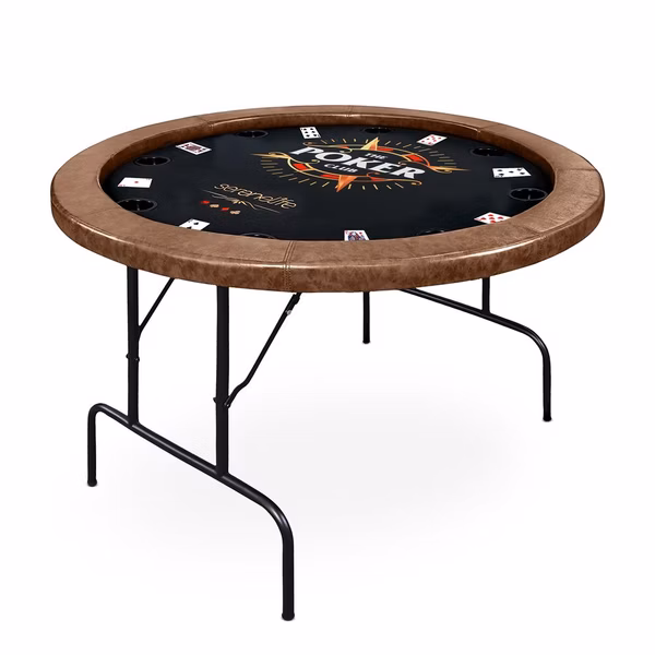 8-Player Foldable Poker Table, Water-Resistant Rail, Brown Felt Surface