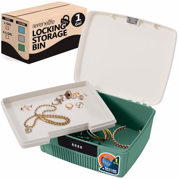 Lockable Storage Bin 1 Gallon Capacity ABS Material Green