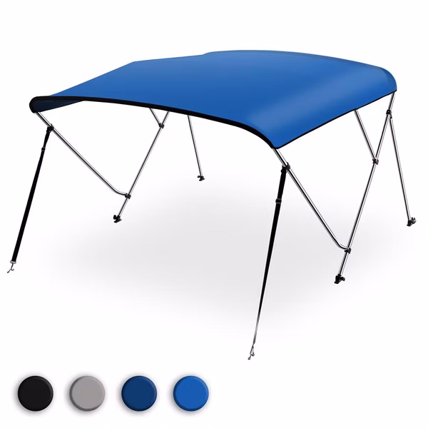 3 Bow Bimini Top Boat Cover, Waterproof 600D Canvas, Easy Install, Blue