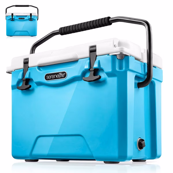 25 Qt Cooler Box, 5-Day Ice Retention, Heavy-Duty Insulation, Blue