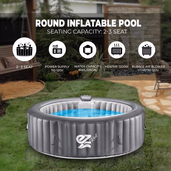 Portable 4-Person Hot Tub Spa, 100 Bubble Jets, LED Lights, Remote Control