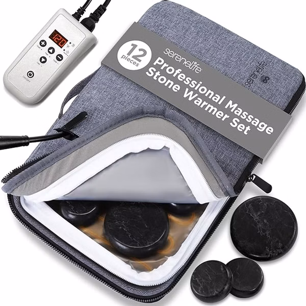 Multifunction Heating Stone Massager With Bag - Used For Muscle Therapy And Home Spa (Gray)