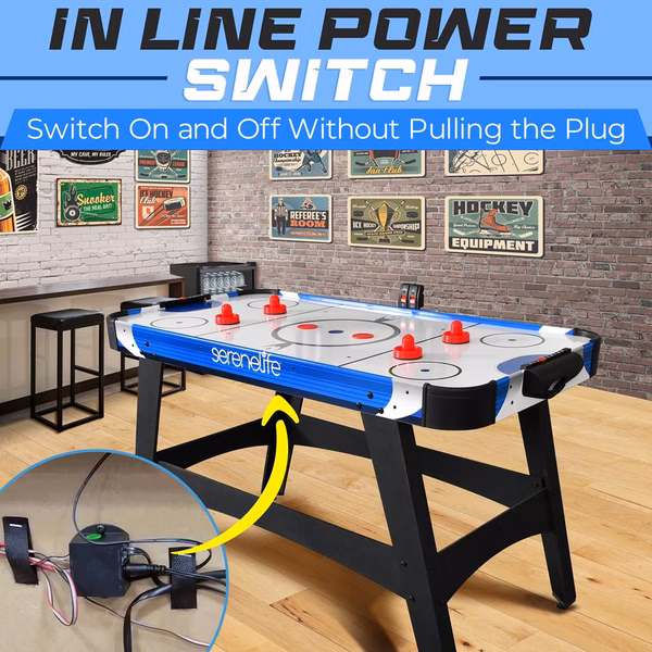 54" Air Hockey Table, Smooth Glide, 12V Motor, LED Scoreboard, Blue