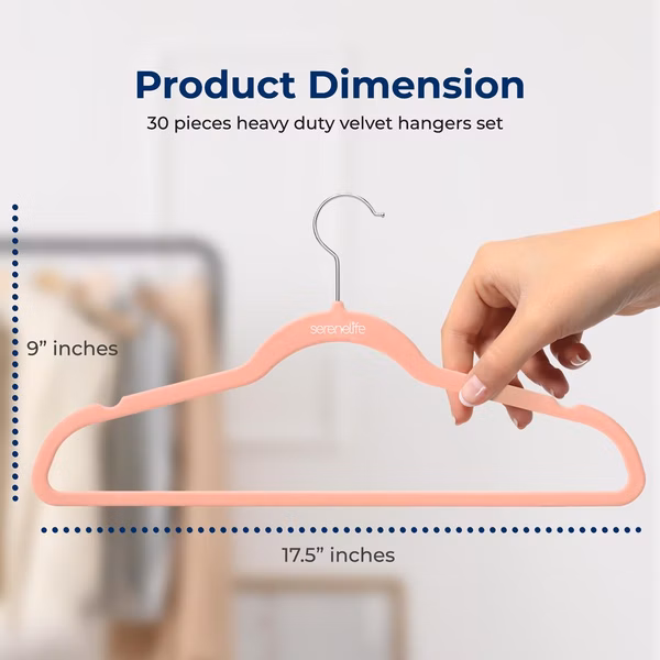 30 Pack Velvet Hangers - Non-Slip, Space-Saving, 360° Swivel, Pink