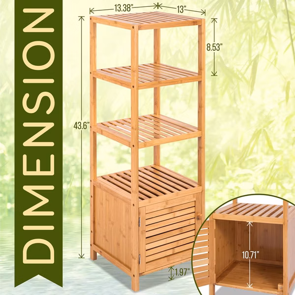 5 Tier Bamboo Storage Cabinet Shelf - Free Standing Multifunctional Furniture With Storage Cabinet