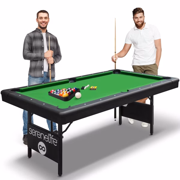 6-Ft Folding Pool Table, Space-Saving, Durable Surface, Portable Design