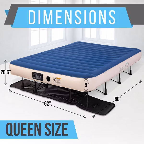 Queen Air Mattress with Frame, Self-Inflating, Plush Flocking, 20" Raised