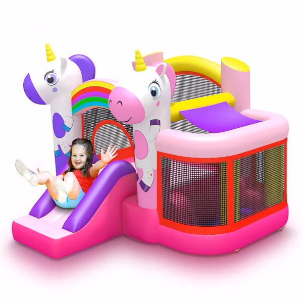Inflatable Jumping Castle - Indoor/Outdoor Portable Bounce House With Mini Slide For Kids