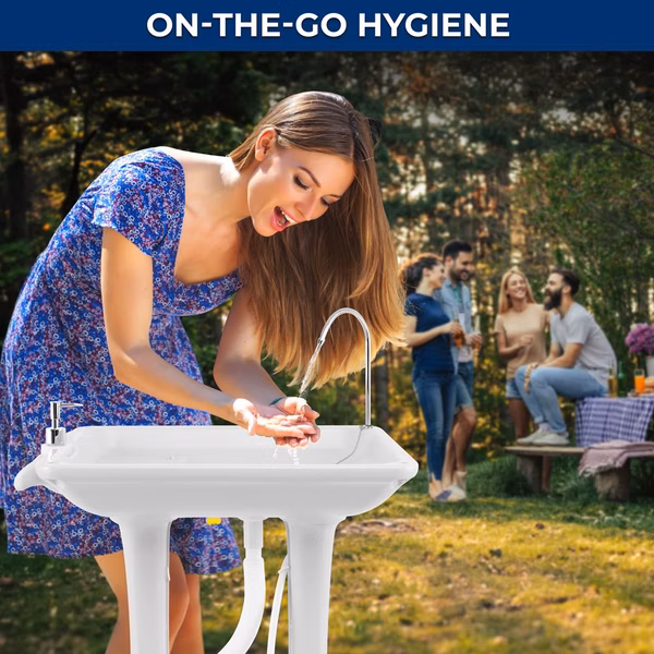 Portable Camping Sink, Hands-Free Use, 30L Tank, Large Wheels
