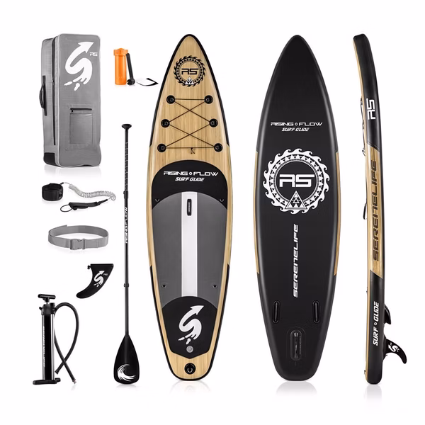 Inflatable Paddle Board - Stable Non-Slip Deck, 10'6", Wood Finish