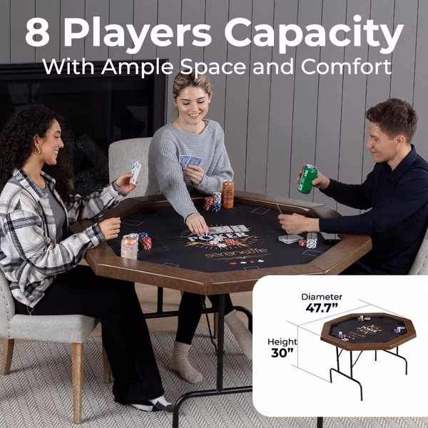 84" Foldable Poker Table for 8 Players, Water-Resistant Cushioned Rail