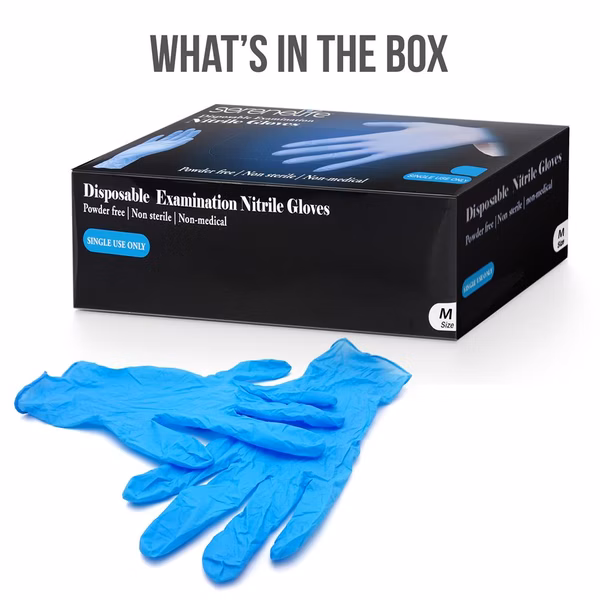 Disposable Nitrile Gloves 100ct - Puncture Resistant, Medium, Latex-Free