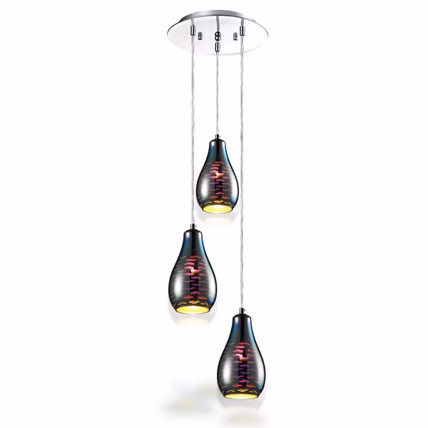 Pendant Light Fixture, Energy Efficient, Glass Dome Shades, Chrome