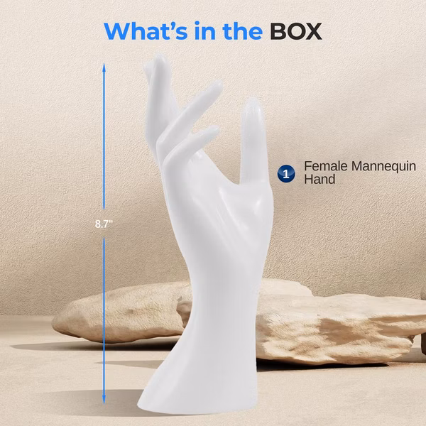 Female Mannequin Hand Heave Duty Jewelry Display Holder Bracelet Necklace Ring Stand (White)