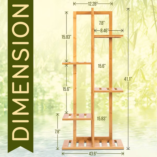 Bamboo Plant Stand 5 Tier Space-Saving Eco-Friendly Indoor/Outdoor