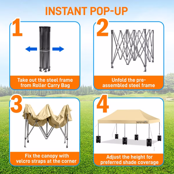 Pop Up Canopy Tent 10x20 Waterproof UV Protection Forest Green