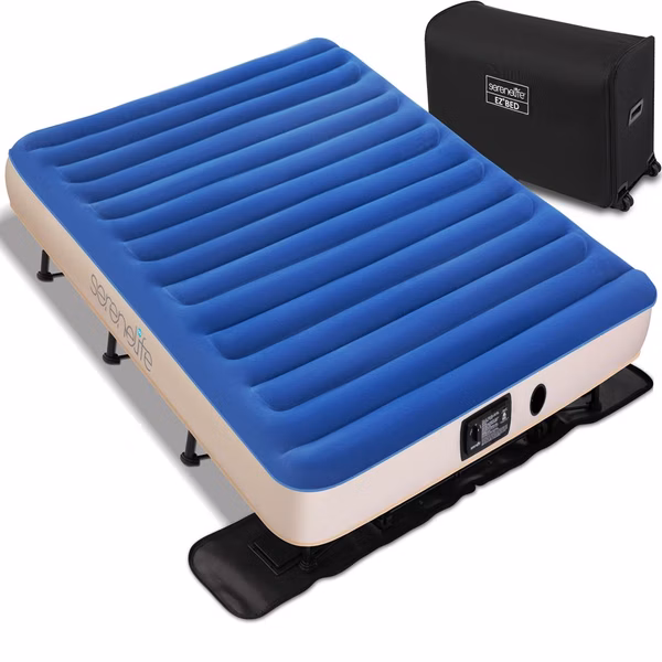 Queen Air Mattress with Frame, Self-Inflating, Plush Flocking, 20" Raised