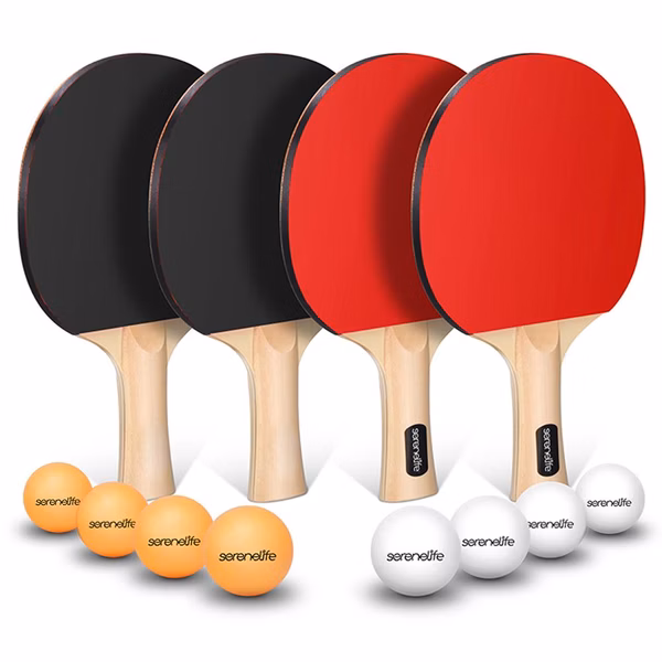 Ping Pong Paddle Set - 4 Wood Ping Pong Paddles, 8 Tournament Table Tennis Balls And Paddle Case