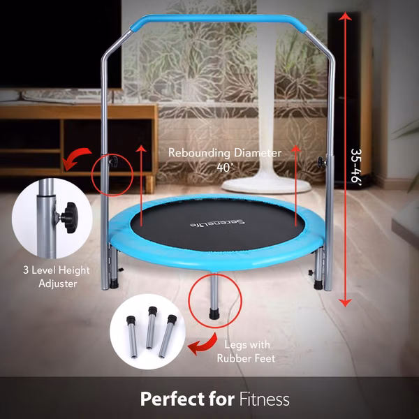 40" Foldable Trampoline, Weight Loss, Adjustable Handle, Sky Blue