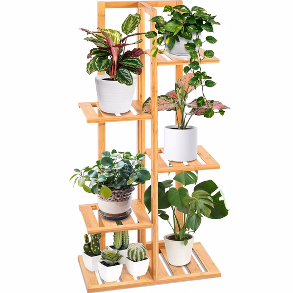 Bamboo Plant Stand 5 Tier Space-Saving Eco-Friendly Indoor/Outdoor