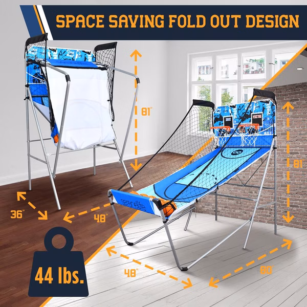 Arcade Basketball Game Indoor/Outdoor Dual Hoop LED Scoreboard Foldable