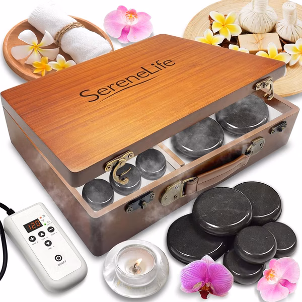 Hot Stone Massage Kit - Portable Heated Rock Massaging Therapy System (Black)