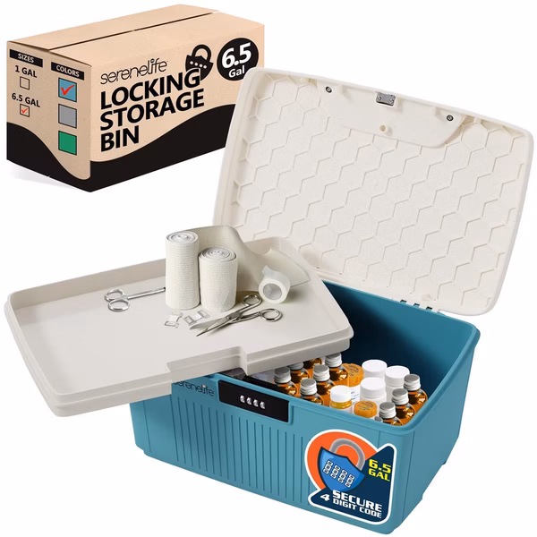Lockable Storage Bin 6.5 Gal Capacity ABS Material Blue