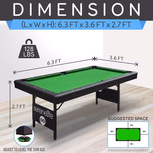 6-Ft Folding Pool Table, Space-Saving, Durable Surface, Portable Design