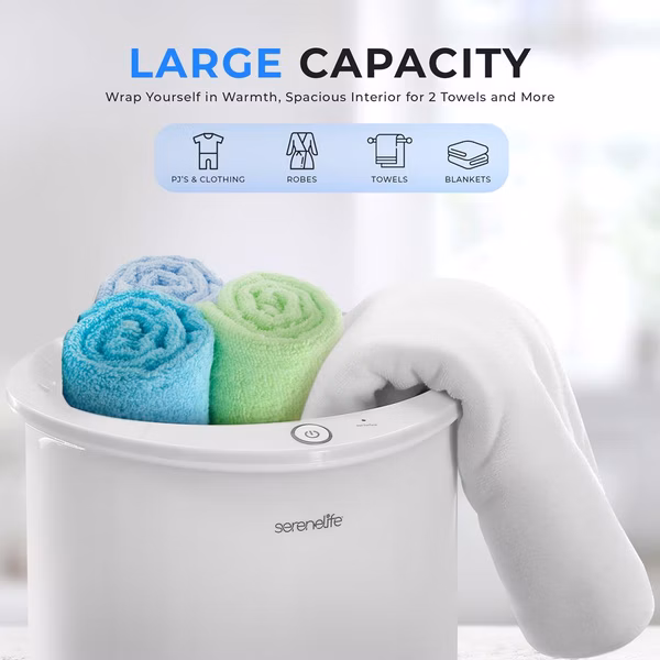 Towel Warmer with Auto Shut-Off, Holds 2 Large Towels, White