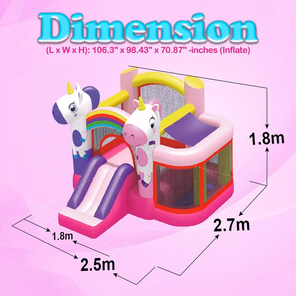 Inflatable Jumping Castle - Indoor/Outdoor Portable Bounce House With Mini Slide For Kids