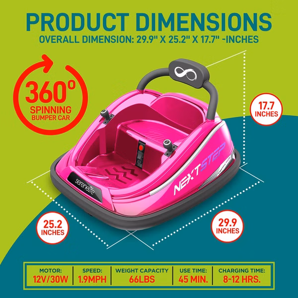 Kids Toy Electric Ride On Bumper Car Vehicle With Remote Control, Led Lights & 360 Degree Spin, 2 Driving Modes (Pink)