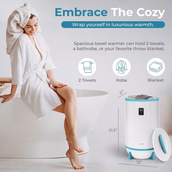 Towel & Blanket Warmer, Spa Luxury, Auto Shut Off, Fits 2 Large Towels, Blue