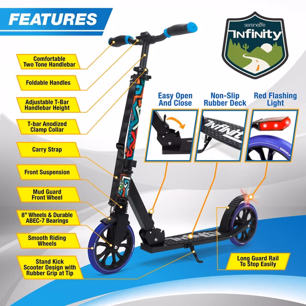 Kick Scooter for Teens & Adults, Adjustable Alloy Deck, Graffiti Design