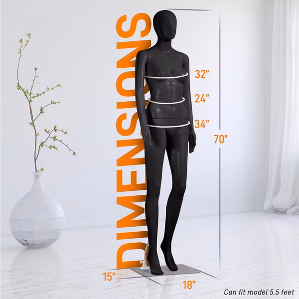 Female Mannequin Dress Form, Realistic Face, Flexible Limbs, 68.9"