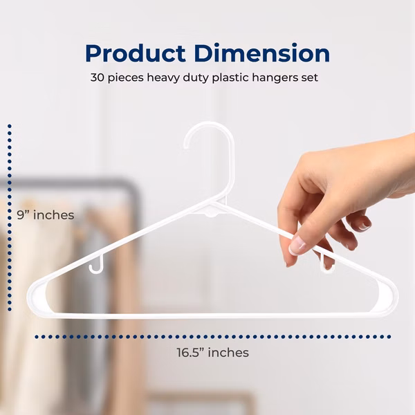 50-Pack White Plastic Hangers - Space-Saving, Durable, Non-Snag Design
