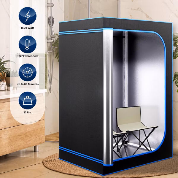 Portable 2-Person Sauna Tent, Detox & Relax, 4L Steamer, 2 Chairs, Black