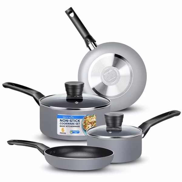 6-Piece Nonstick Cookware Set - Even Heat, Durable Coating, Black
