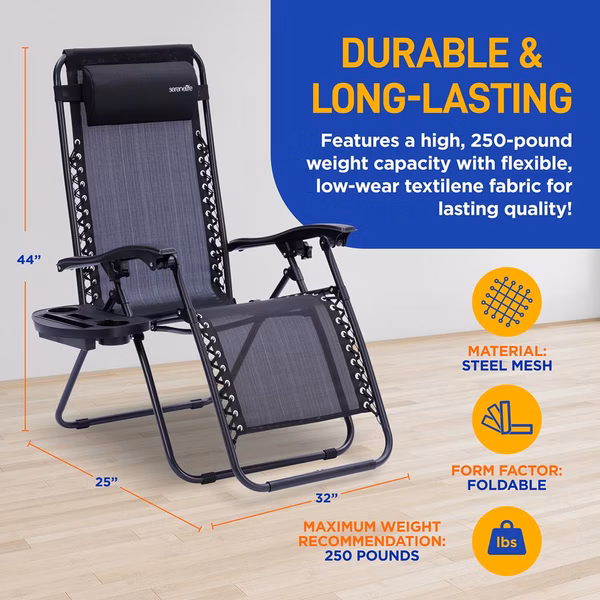 Zero Gravity Recliner Chairs 2-Pack, Ultimate Comfort, Steel & Textilene