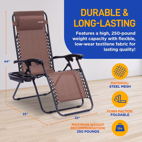 Zero Gravity Recliner Chairs 2-Pack, Ultimate Comfort, Steel, Brown