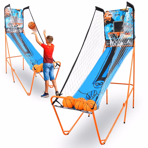 Single Hoop Basketball Game, LED Scoreboard, Foldable, Blue