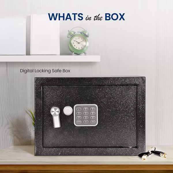 Electronic Home Safe - Digital Locking Safe Box With Mechanical Override, Includes Keys