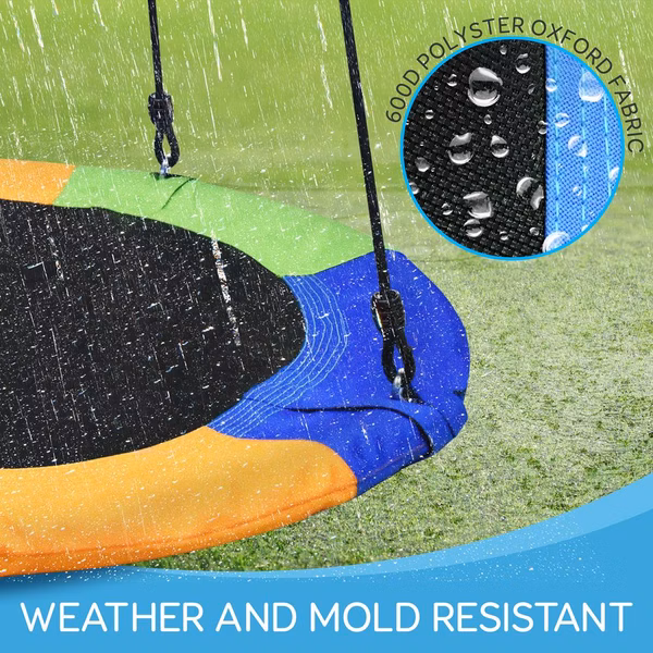 Saucer Swing 40" for Kids, Waterproof, Adjustable Ropes, Rainbow
