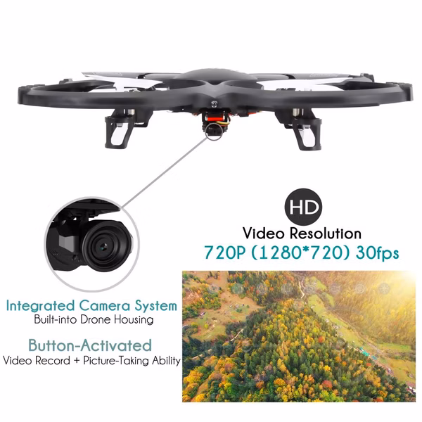 RC Drone with HD Camera, 720p Video, 6-Axis Gyro, White