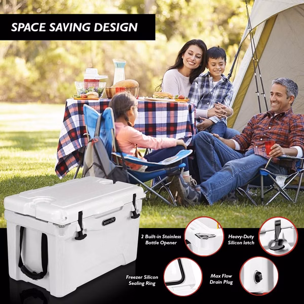 75-Quart Portable Cooler Box, 5-Day Ice Retention, Heavy-Duty, White