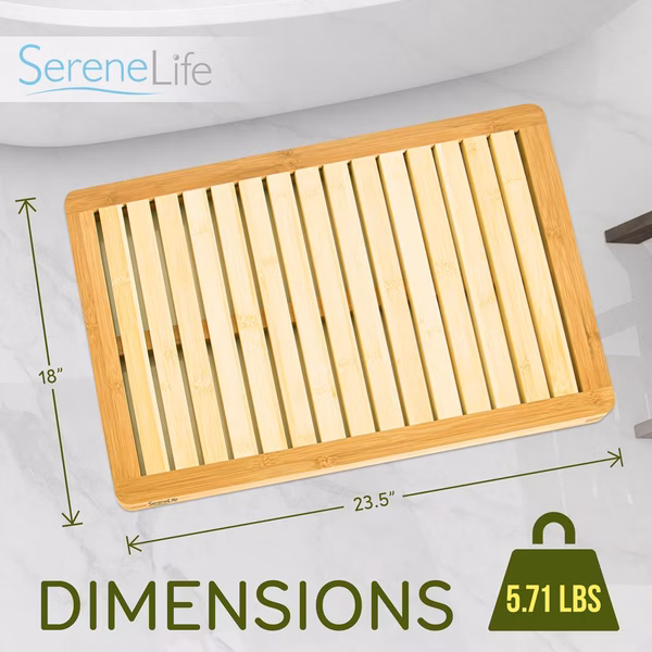 Bamboo Bath Mat - Fast Drying, Non-Slip, Elevated Design, Natural Wood